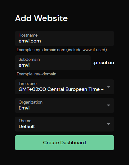 Pirsch Analytics - Dashboard White Labeling